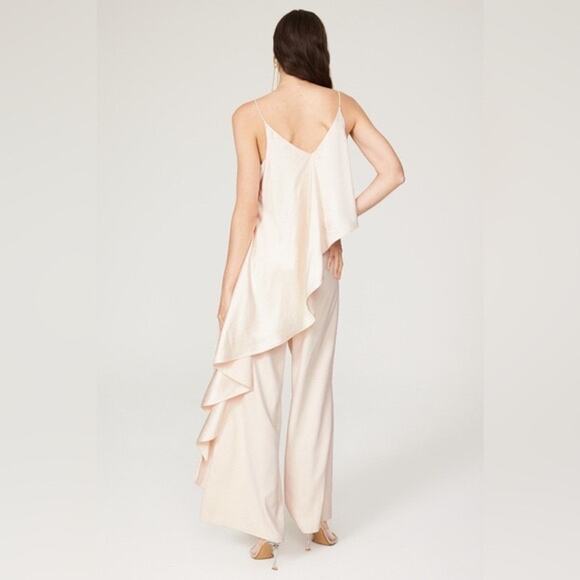 OBANDO COLLECTIVE Women's Ivory White Wide Leg Satin Cape Jumpsuit Size 2 - Picture 4 of 14